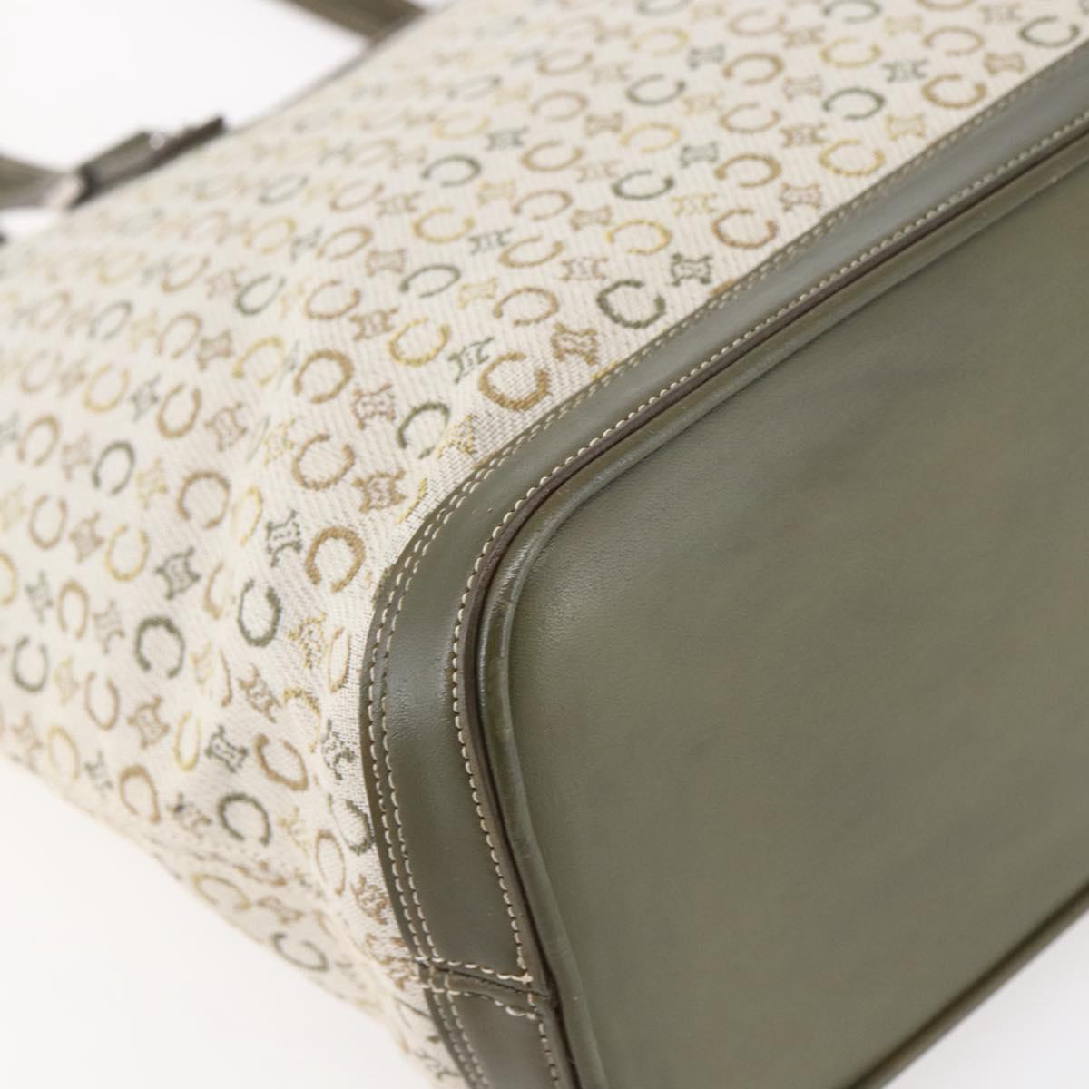 CELINE C Macadam Canvas Tote Bag Green Silver Auth BA8391