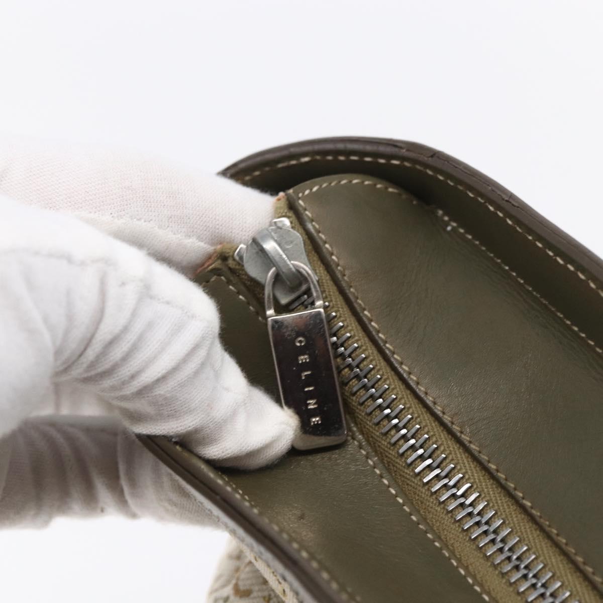 CELINE C Macadam Canvas Tote Bag Green Silver Auth BA8391