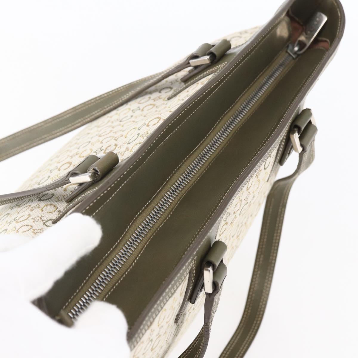 CELINE C Macadam Canvas Tote Bag Green Silver Auth BA8391