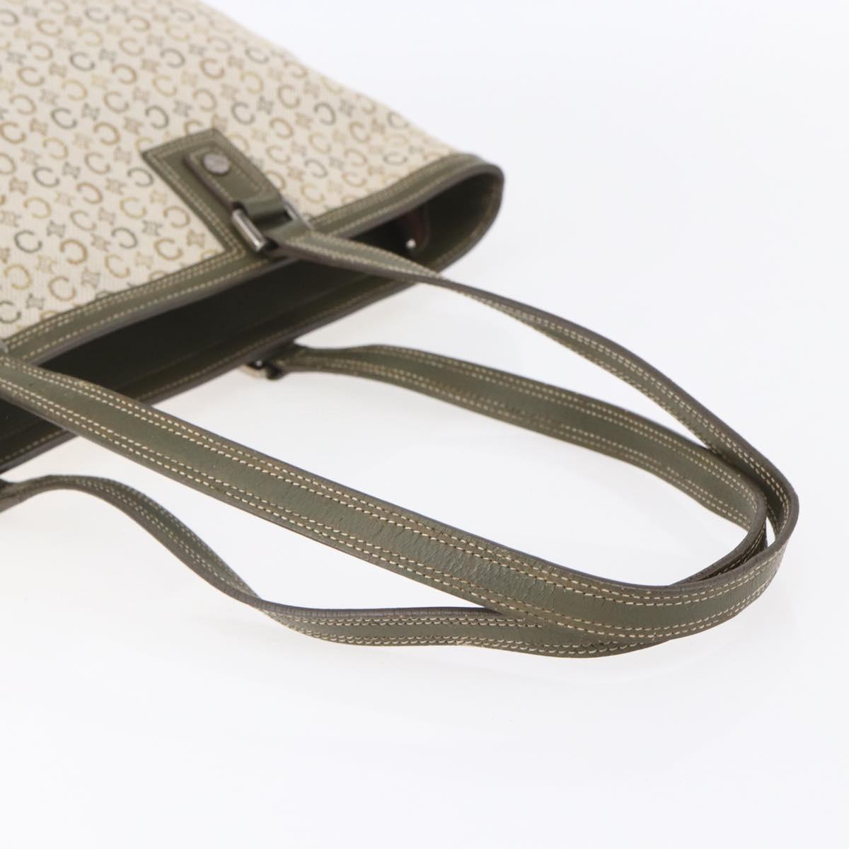 CELINE C Macadam Canvas Tote Bag Green Silver Auth BA8391