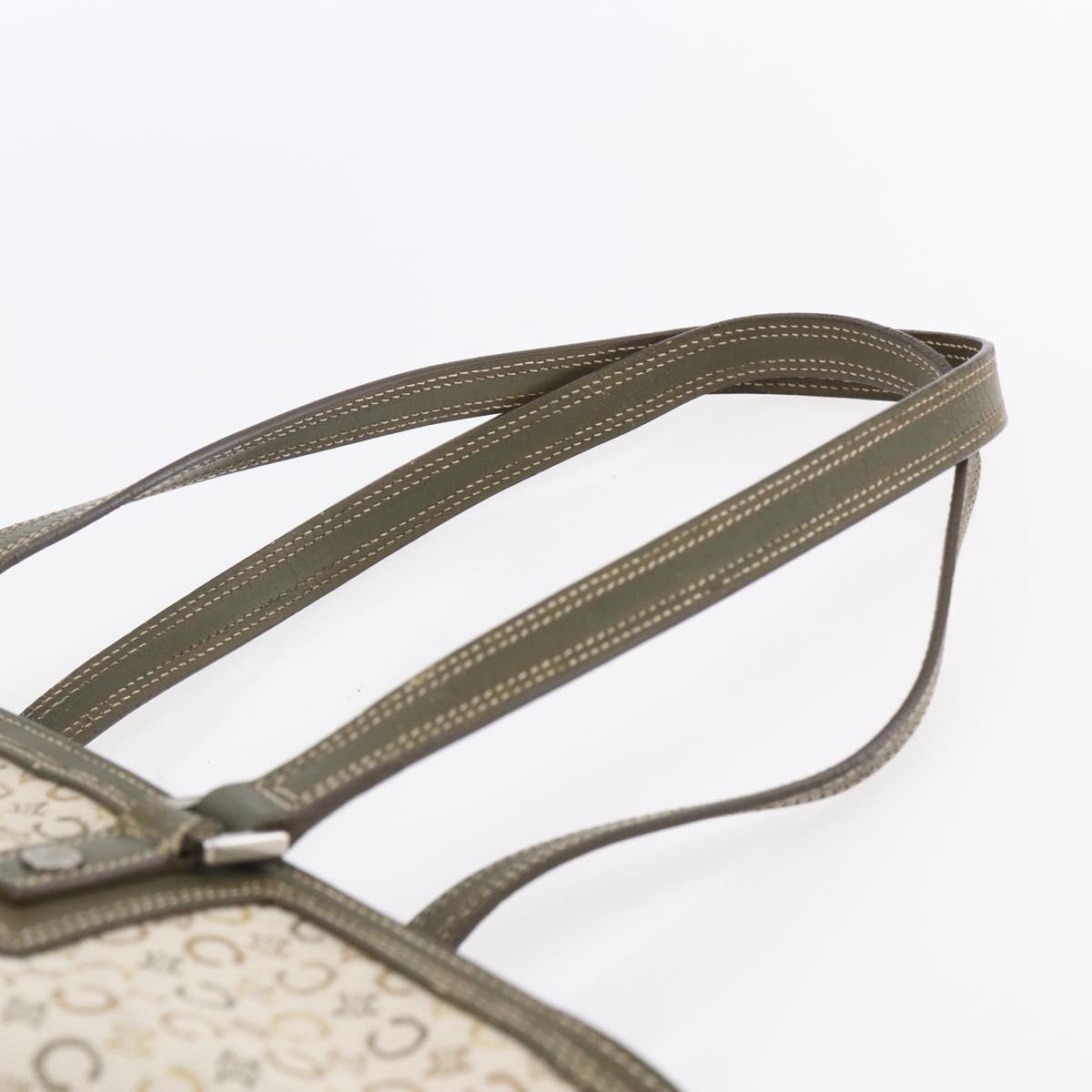 CELINE C Macadam Canvas Tote Bag Green Silver Auth BA8391