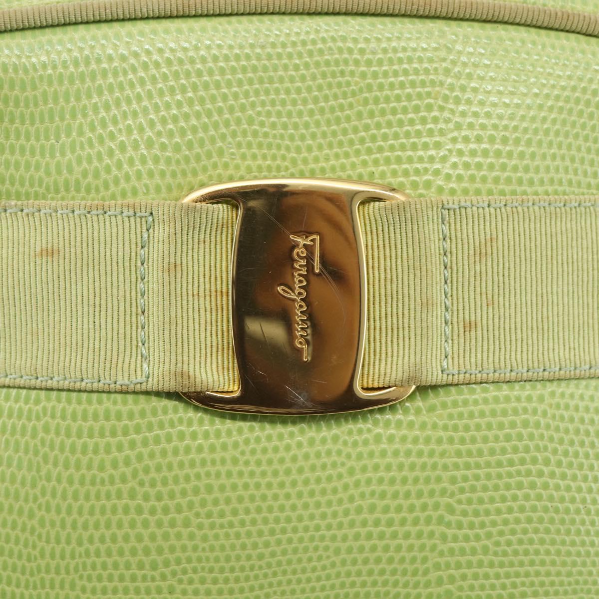 Salvatore Ferragamo Vala Shoulder Bag Leather Green Gold Auth BA8392