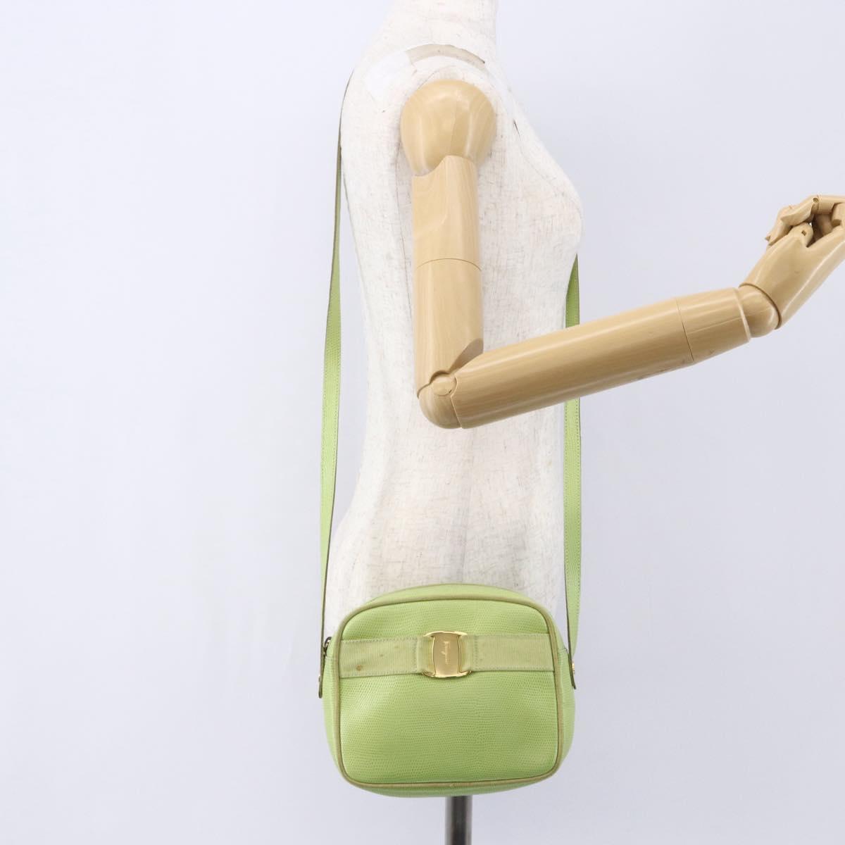 Salvatore Ferragamo Vala Shoulder Bag Leather Green Gold Auth BA8392