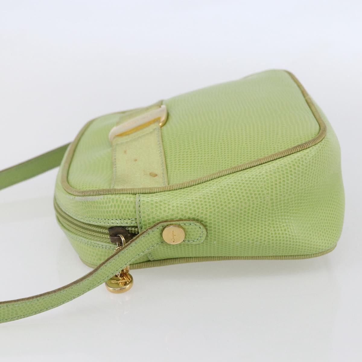Salvatore Ferragamo Vala Shoulder Bag Leather Green Gold Auth BA8392