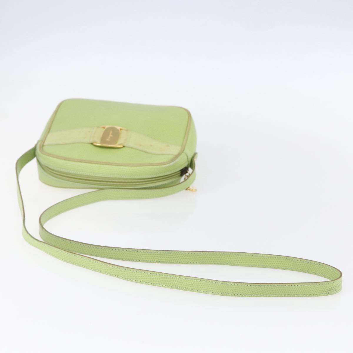 Salvatore Ferragamo Vala Shoulder Bag Leather Green Gold Auth BA8392