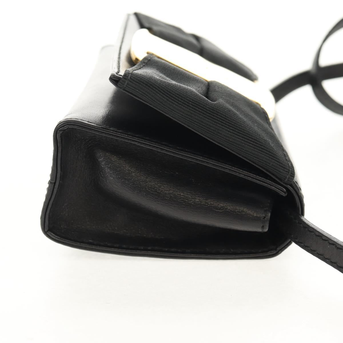 Salvatore Ferragamo Vala Shoulder Bag Leather Black Gold Auth BA8393V