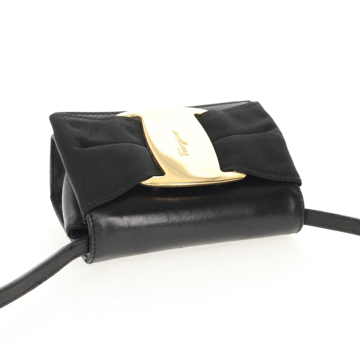 Salvatore Ferragamo Vala Shoulder Bag Leather Black Gold Auth BA8393V