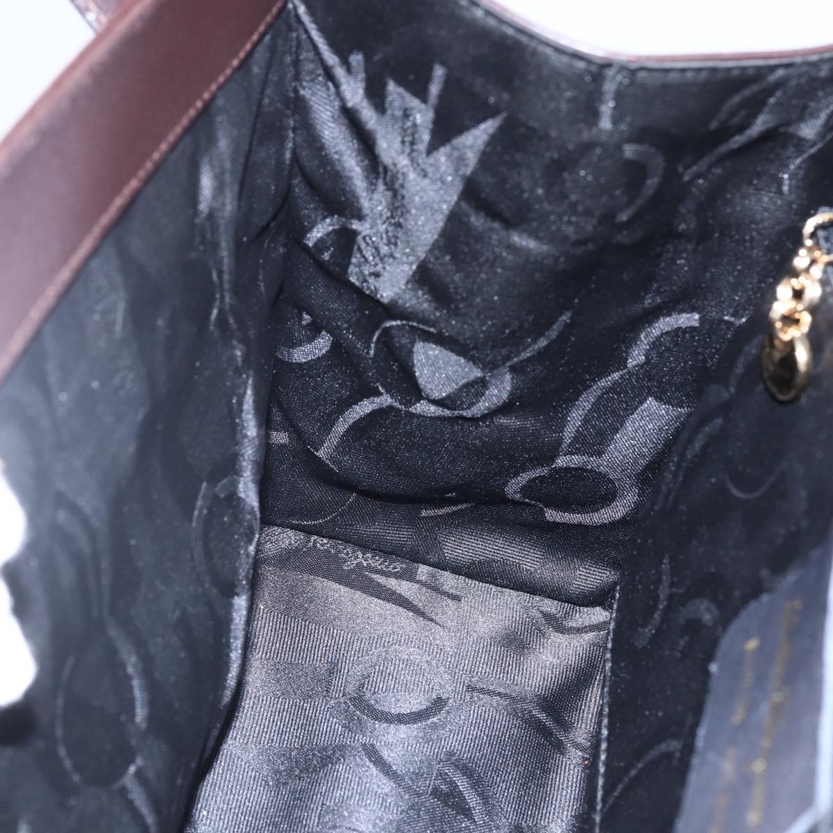 Salvatore Ferragamo Vala Tote Bag Leather Brown Gold Auth BA8394