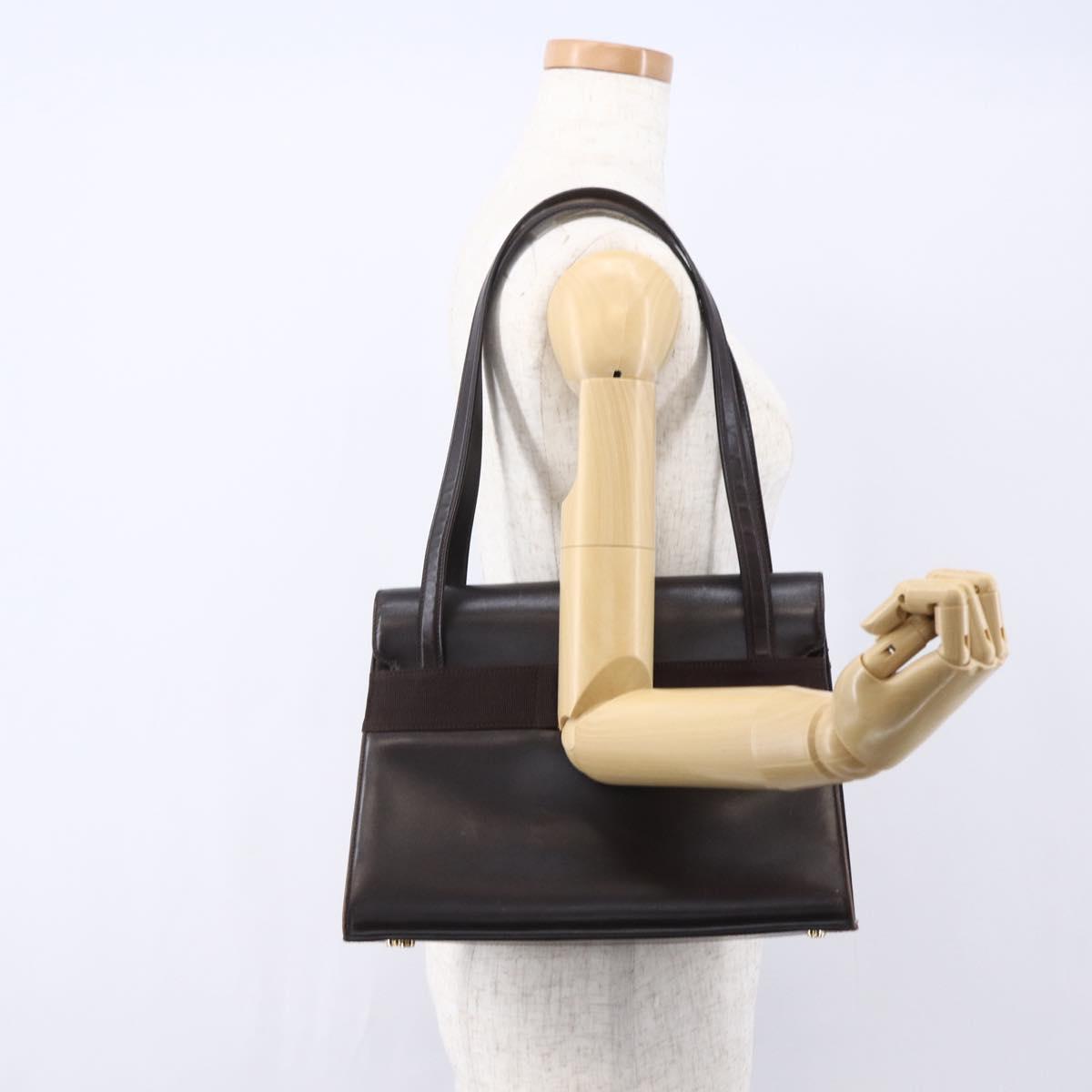Salvatore Ferragamo Vala Tote Bag Leather Brown Gold Auth BA8394