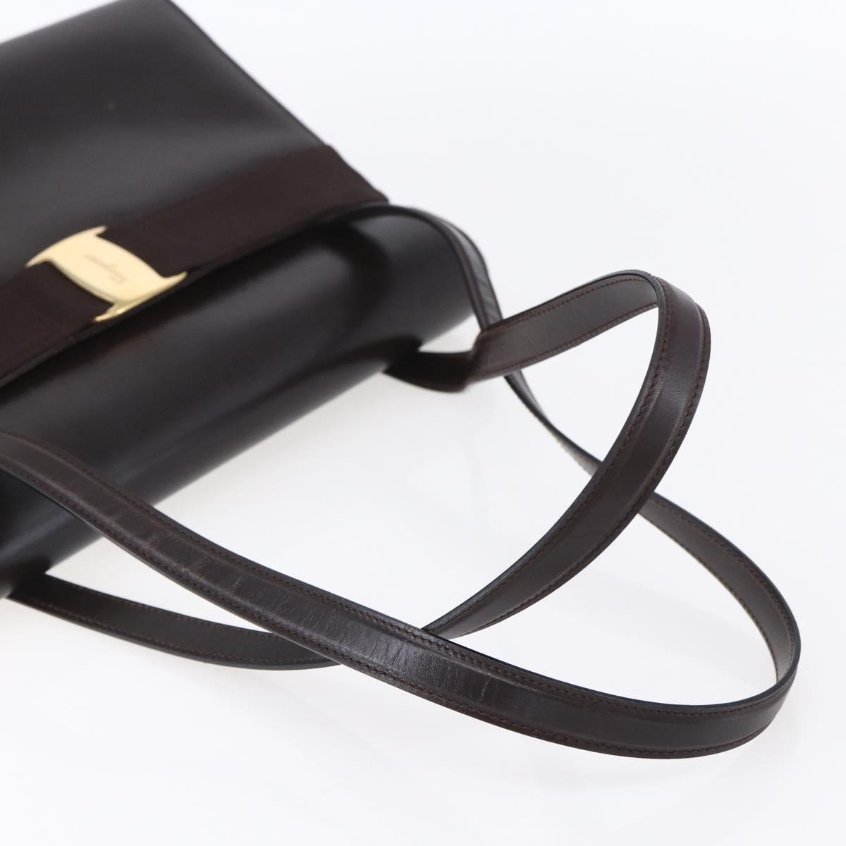 Salvatore Ferragamo Vala Tote Bag Leather Brown Gold Auth BA8394