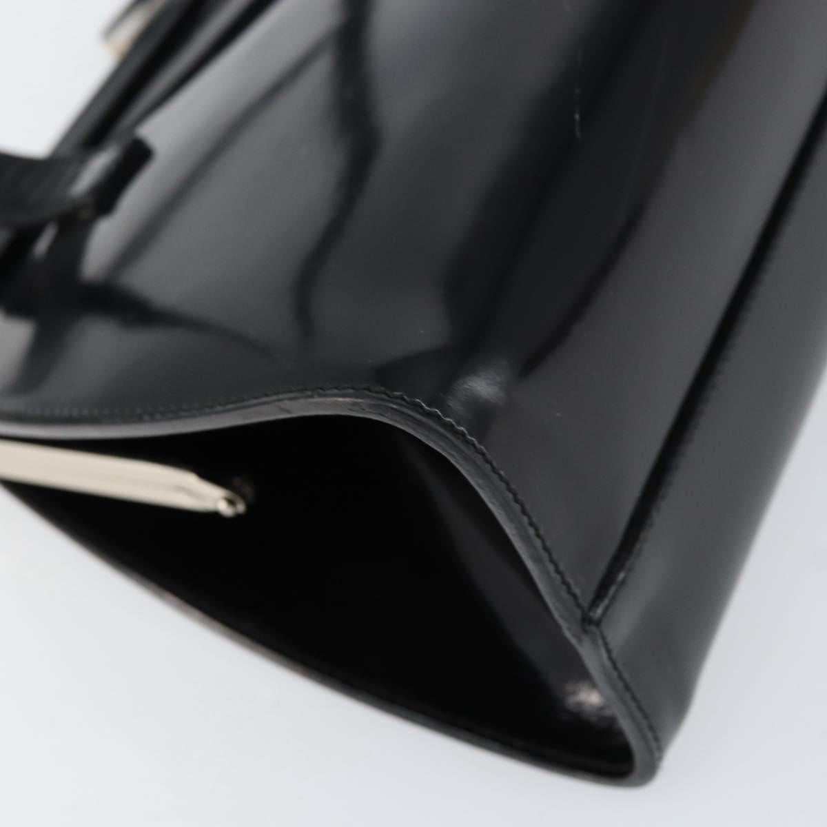 Salvatore Ferragamo Tote Bag Enamel Black Silver Auth BA8395