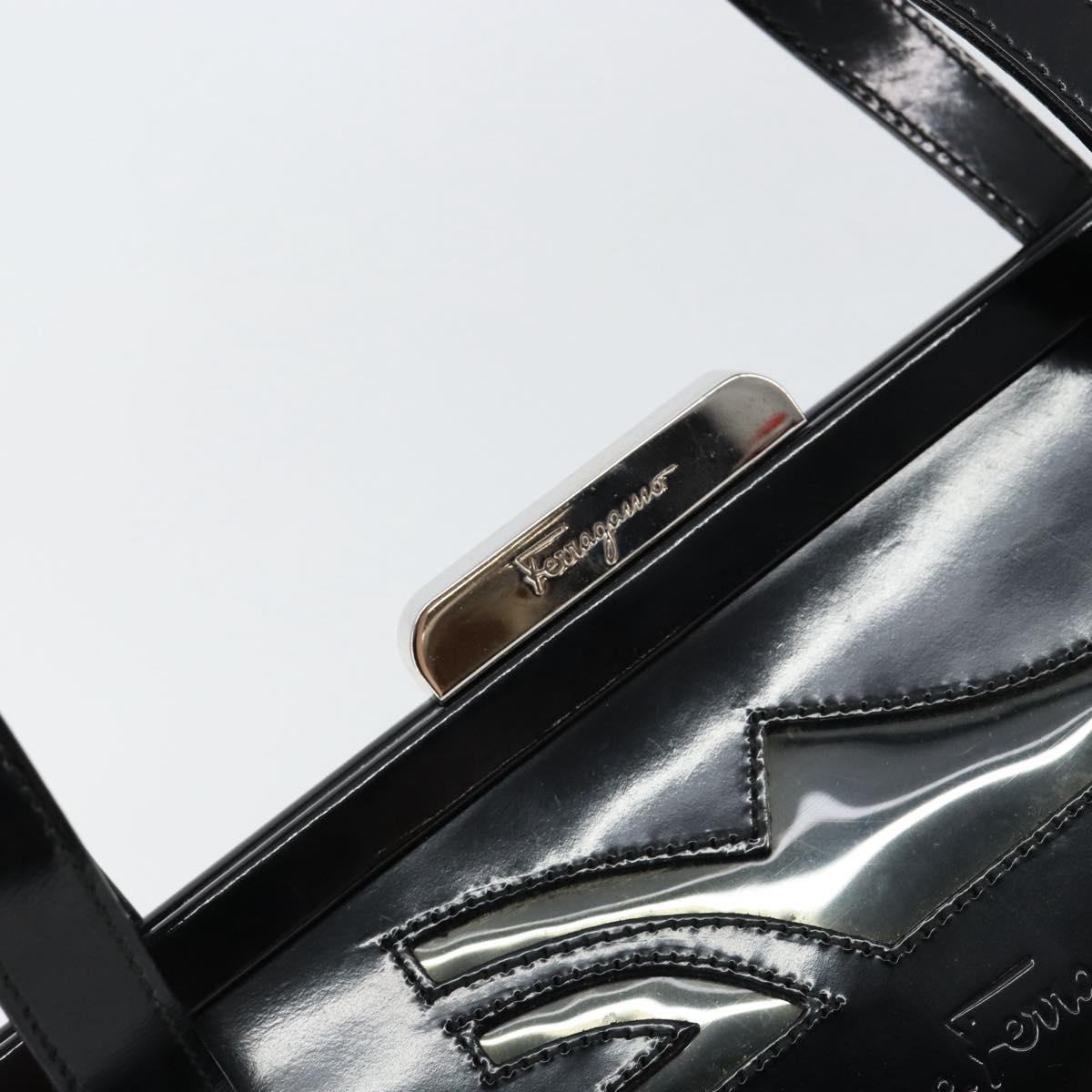 Salvatore Ferragamo Tote Bag Enamel Black Silver Auth BA8395