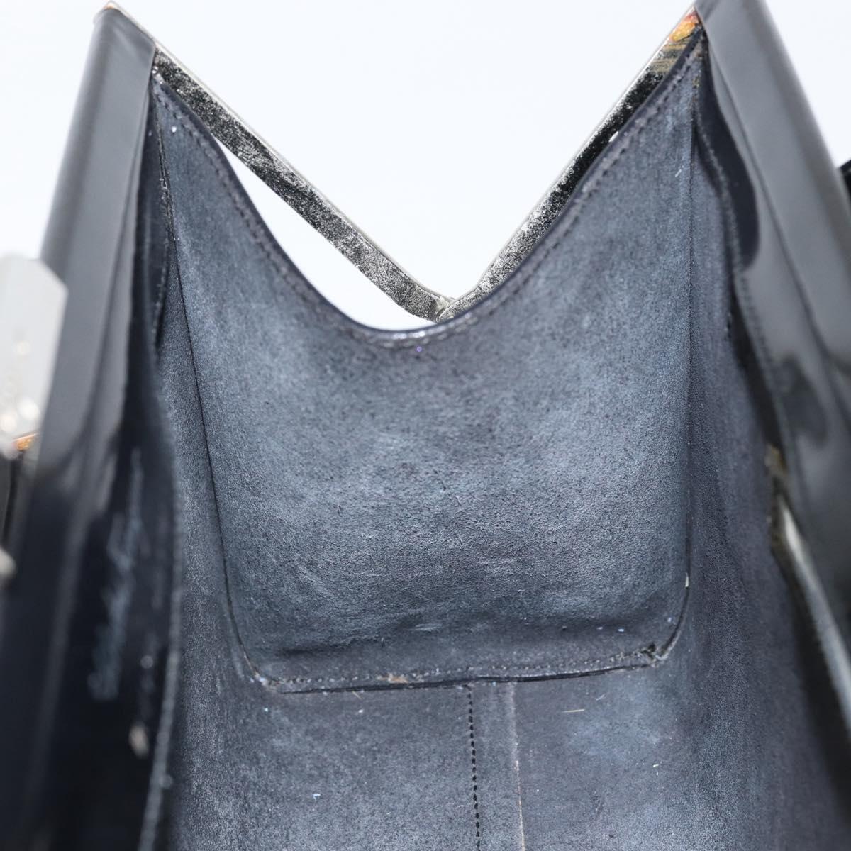 Salvatore Ferragamo Tote Bag Enamel Black Silver Auth BA8395