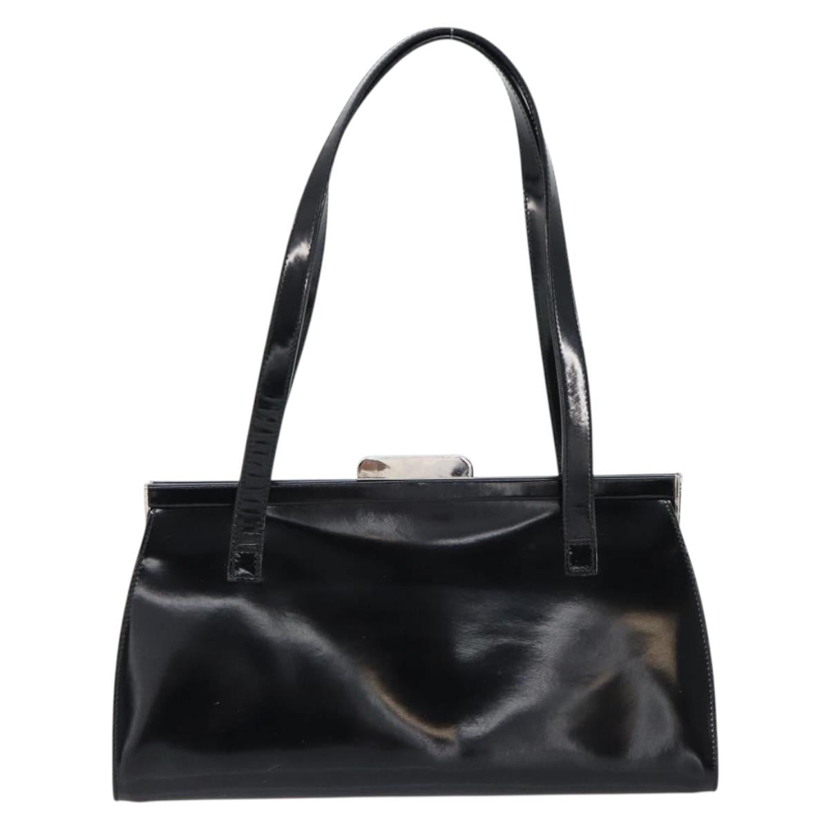 Salvatore Ferragamo Tote Bag Enamel Black Silver Auth BA8395