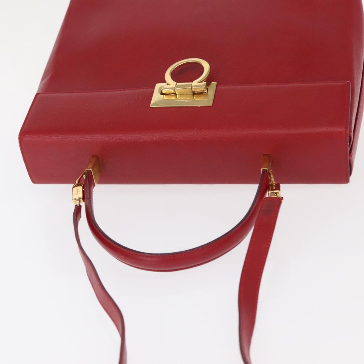Salvatore Ferragamo Gancini Hand Bag Leather 2way Red Gold Auth BA8396