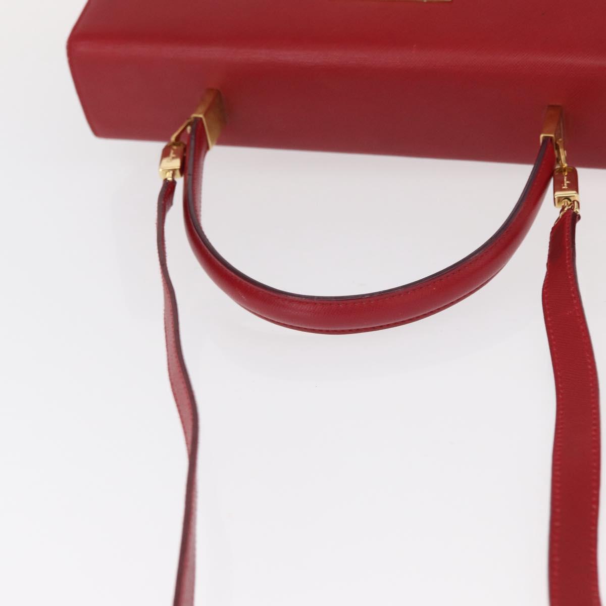 Salvatore Ferragamo Gancini Hand Bag Leather 2way Red Gold Auth BA8396