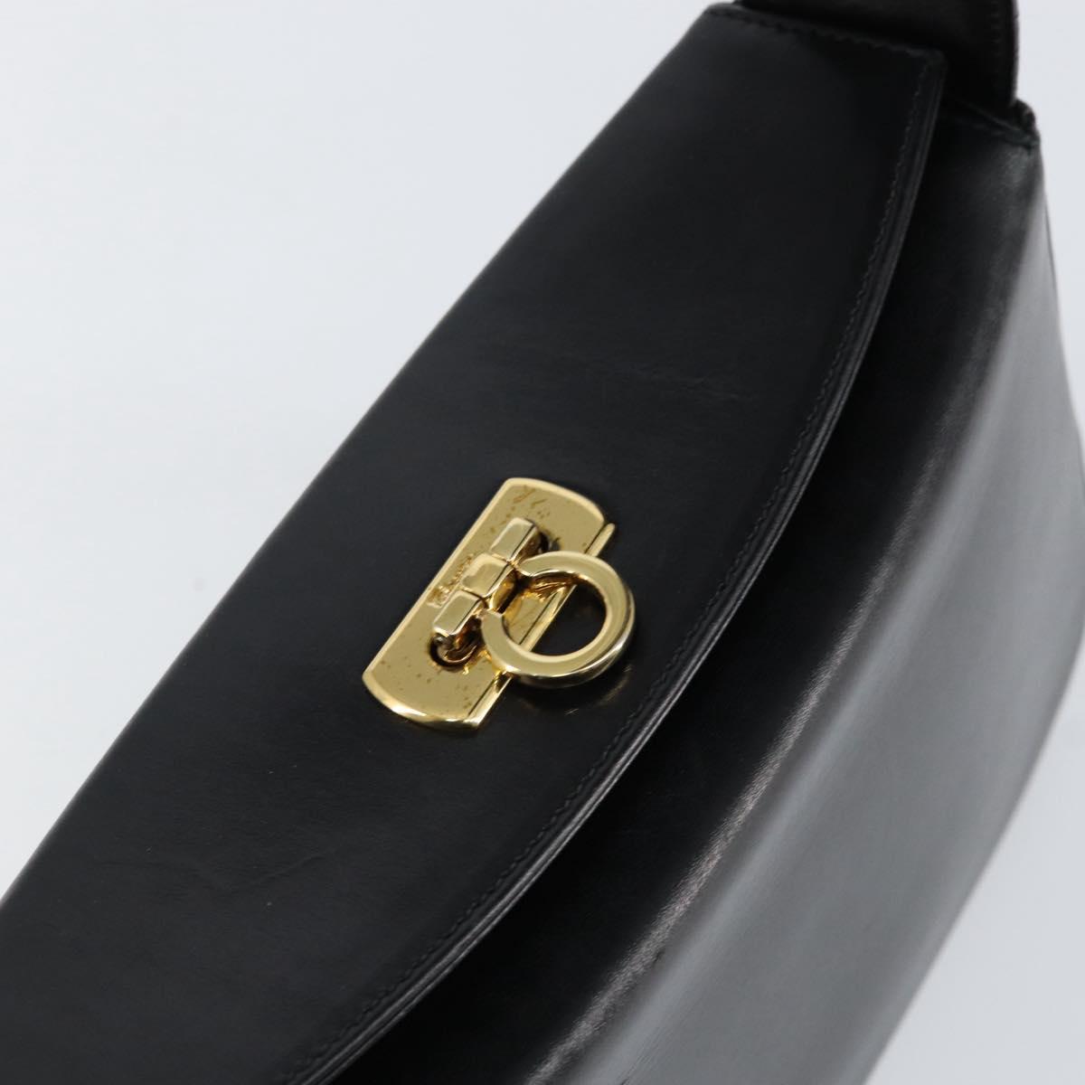 Salvatore Ferragamo Gancini Shoulder Bag Leather Black Gold Auth BA8397