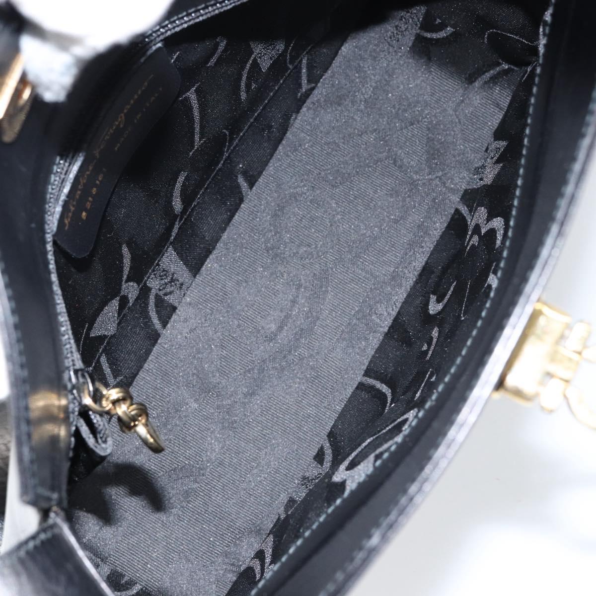 Salvatore Ferragamo Gancini Shoulder Bag Leather Black Gold Auth BA8397