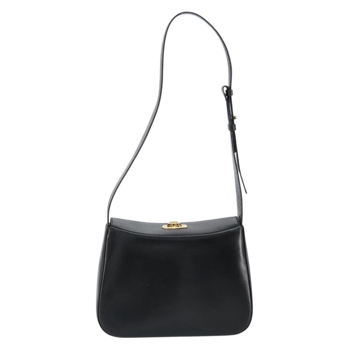 Salvatore Ferragamo Gancini Shoulder Bag Leather Black Gold Auth BA8397