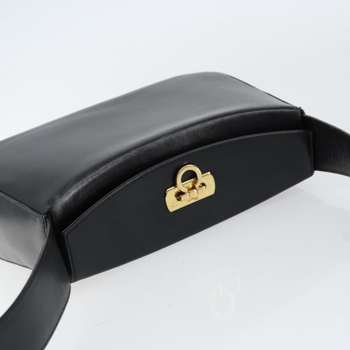 Salvatore Ferragamo Gancini Shoulder Bag Leather Black Gold Auth BA8397