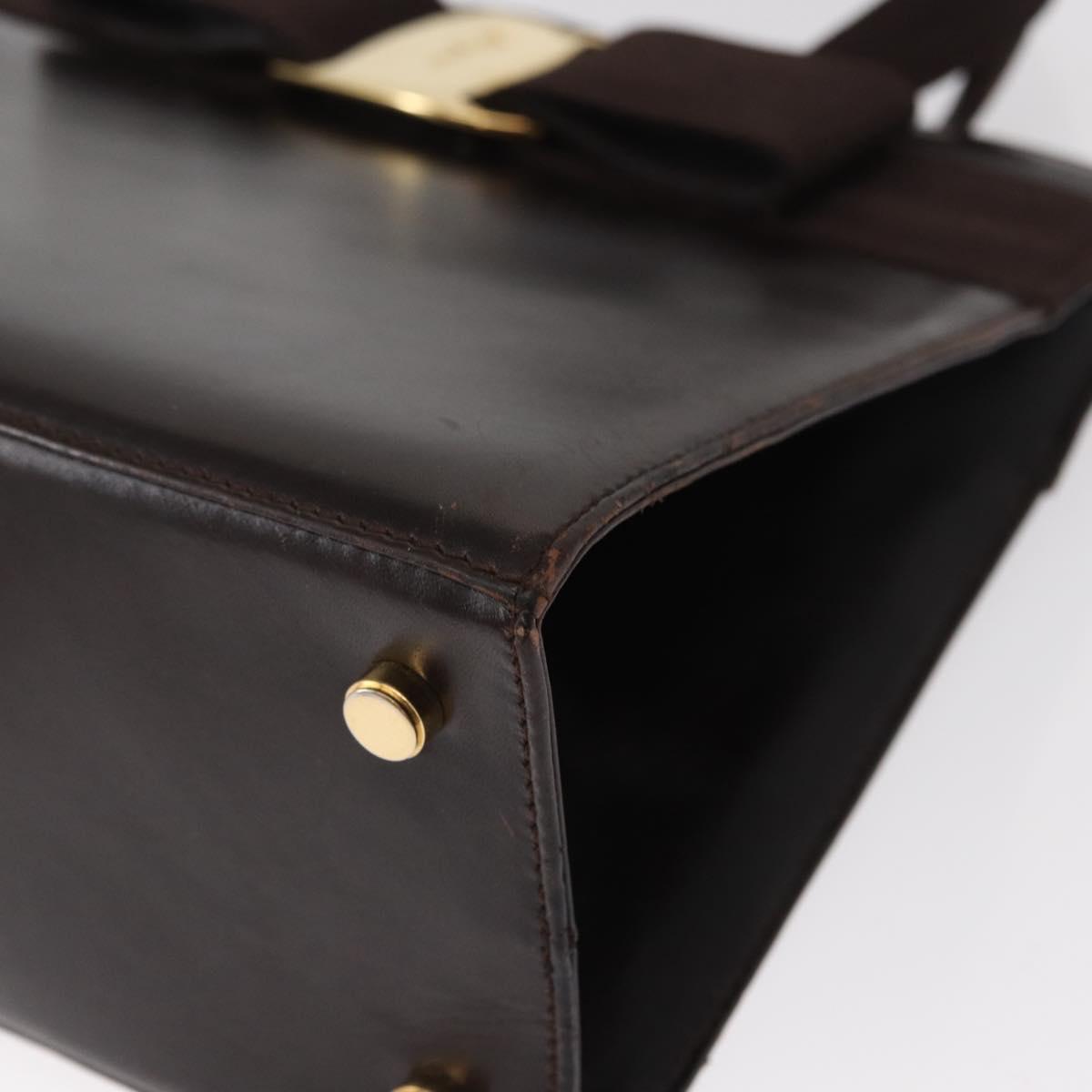 Salvatore Ferragamo Vala Hand Bag Leather 2way Brown Gold Auth BA8398
