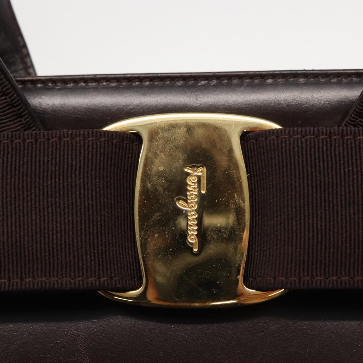 Salvatore Ferragamo Vala Hand Bag Leather 2way Brown Gold Auth BA8398