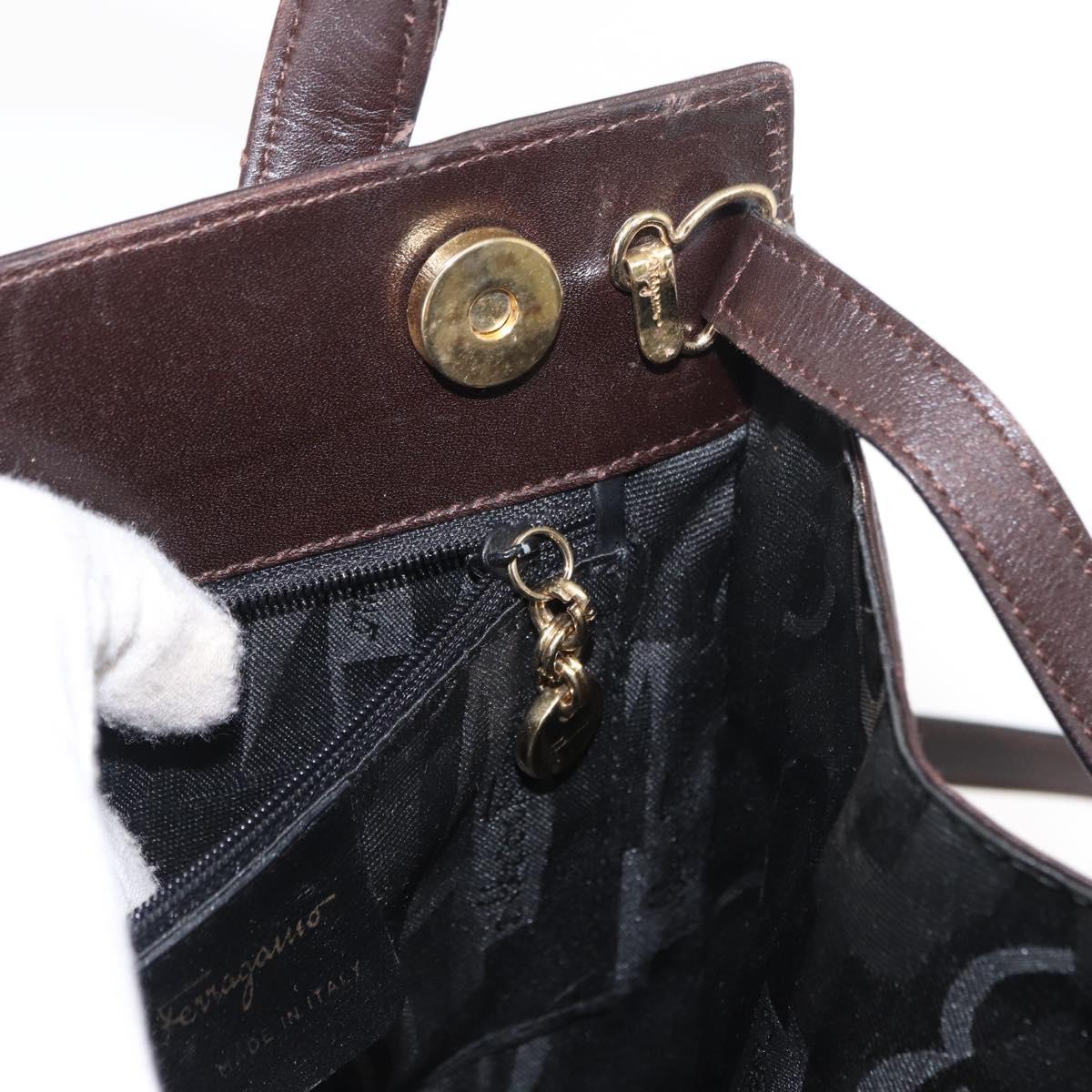 Salvatore Ferragamo Vala Hand Bag Leather 2way Brown Gold Auth BA8398