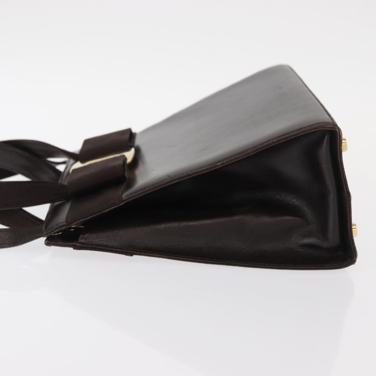 Salvatore Ferragamo Vala Hand Bag Leather 2way Brown Gold Auth BA8398