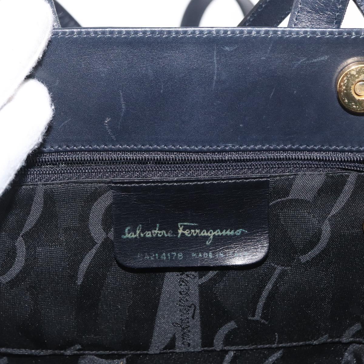 Salvatore Ferragamo Vala Hand Bag Leather 2way Navy Gold Auth BA8399