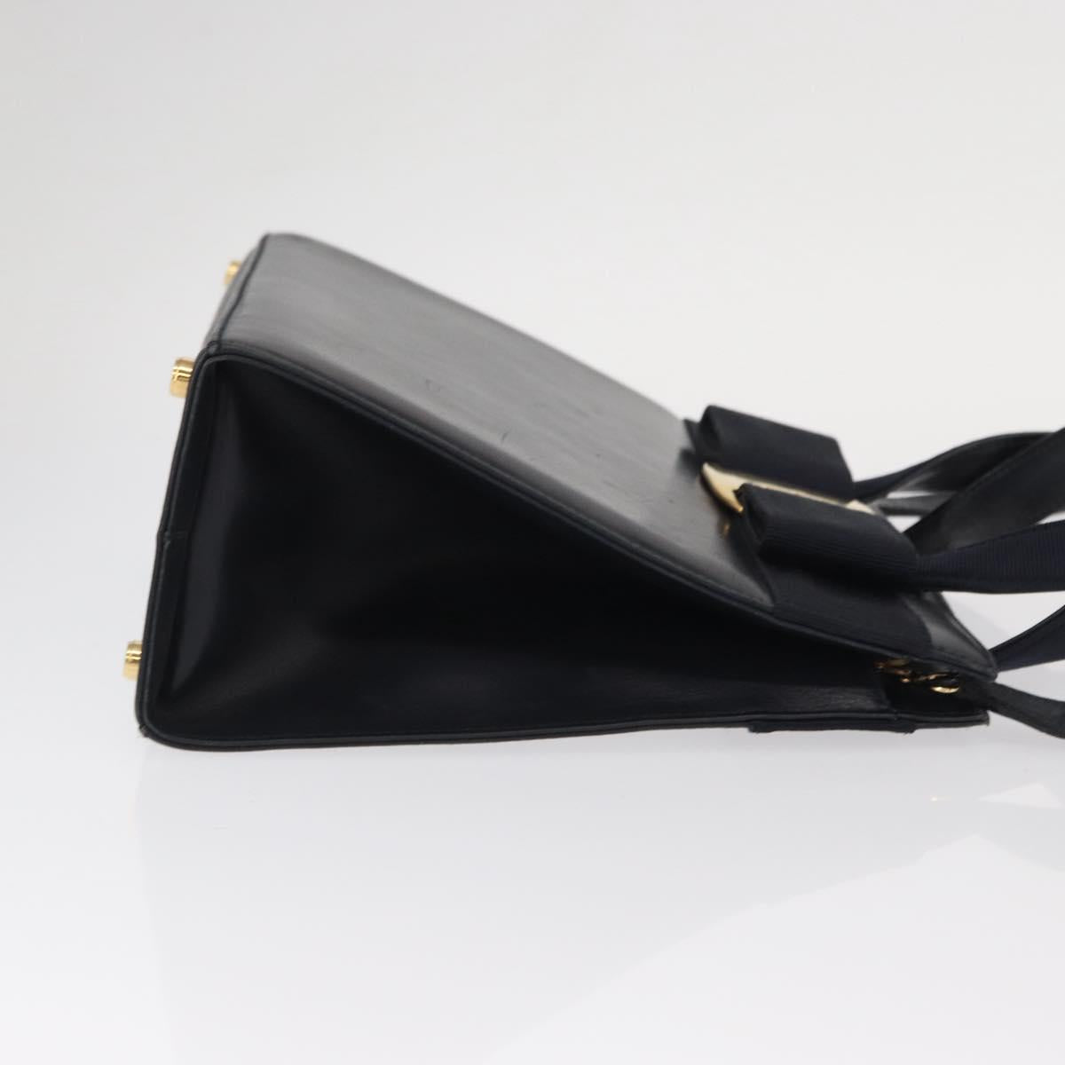 Salvatore Ferragamo Vala Hand Bag Leather 2way Navy Gold Auth BA8399