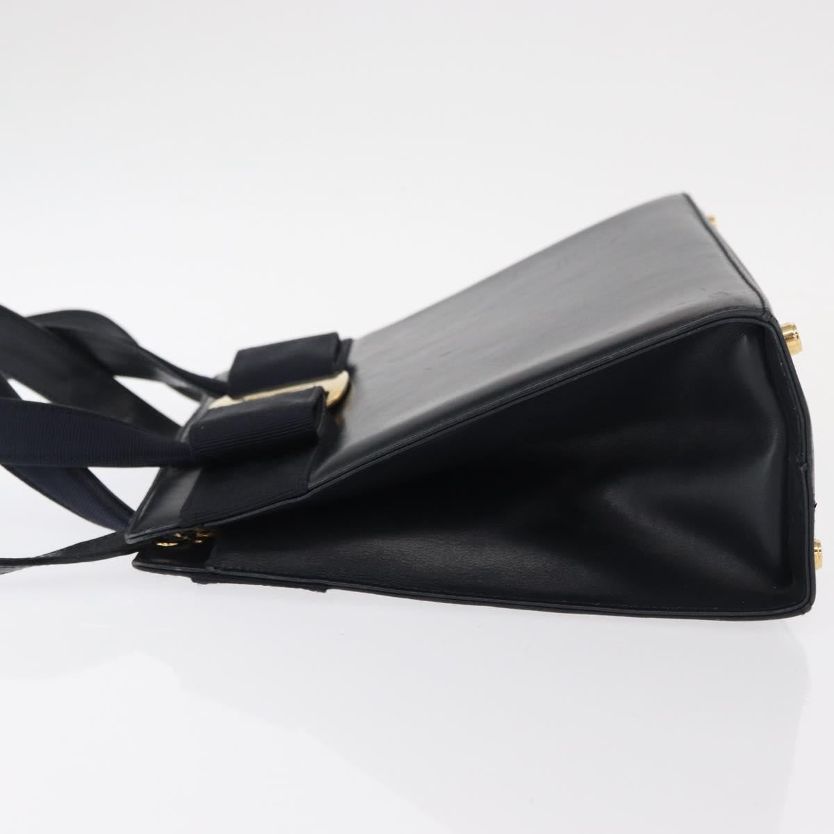 Salvatore Ferragamo Vala Hand Bag Leather 2way Navy Gold Auth BA8399