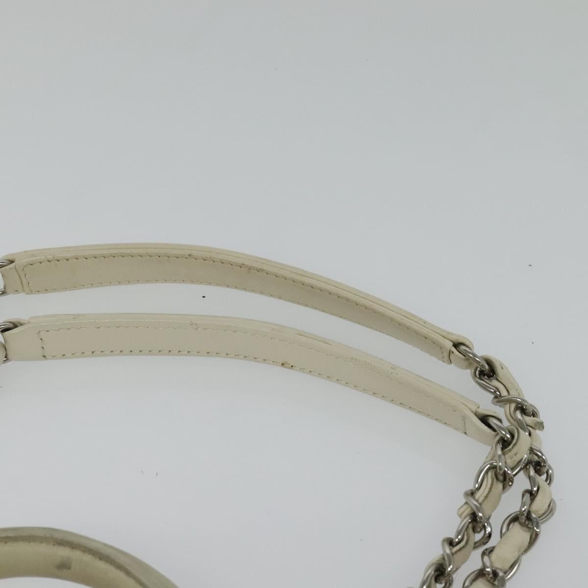 CHANEL Chain Hand Bag Leather 2way White Silver CC Auth BA840V