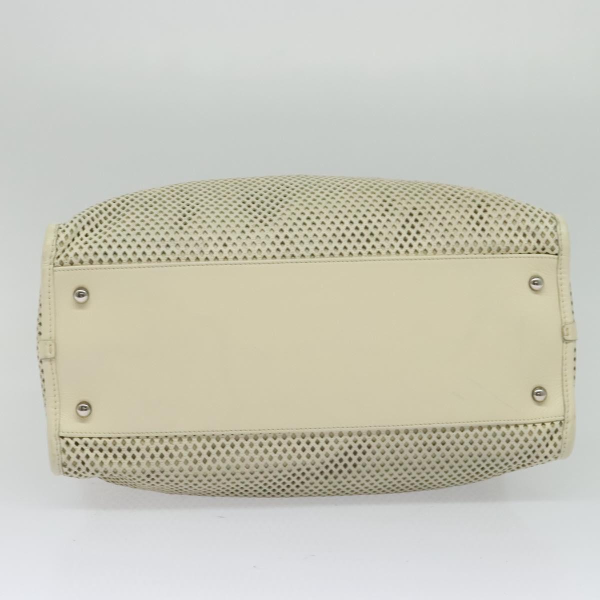 CHANEL Chain Hand Bag Leather 2way White Silver CC Auth BA840V