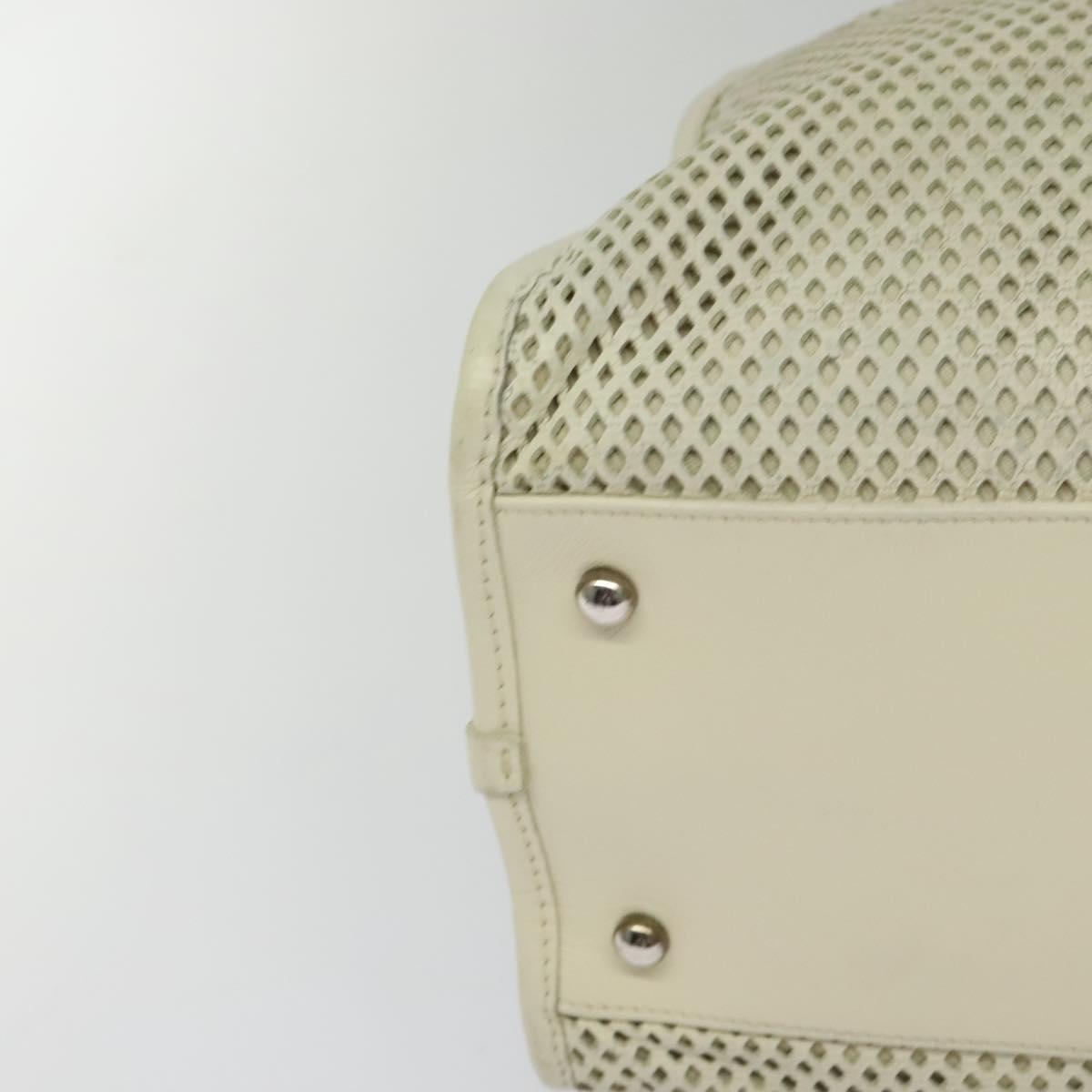 CHANEL Chain Hand Bag Leather 2way White Silver CC Auth BA840V