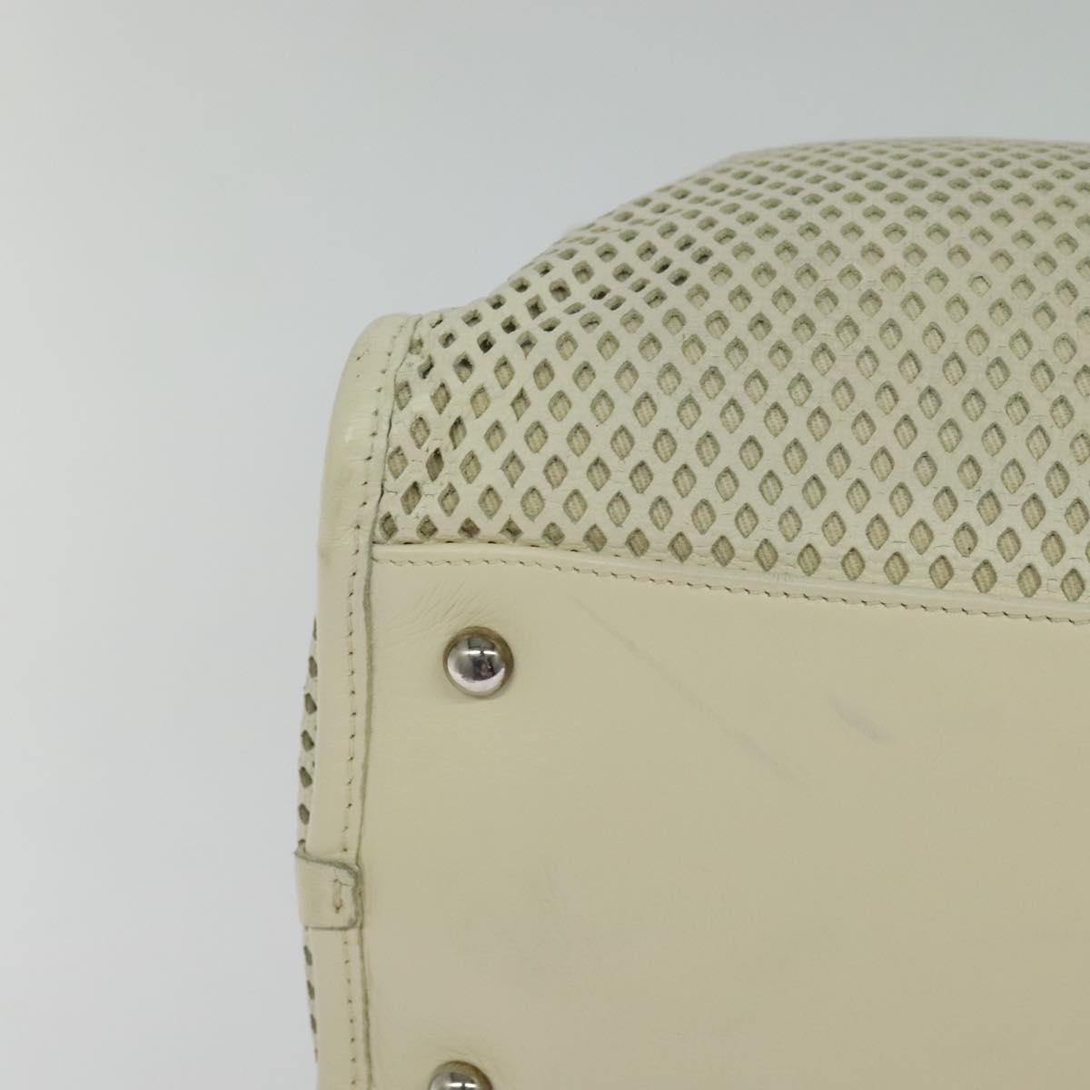 CHANEL Chain Hand Bag Leather 2way White Silver CC Auth BA840V