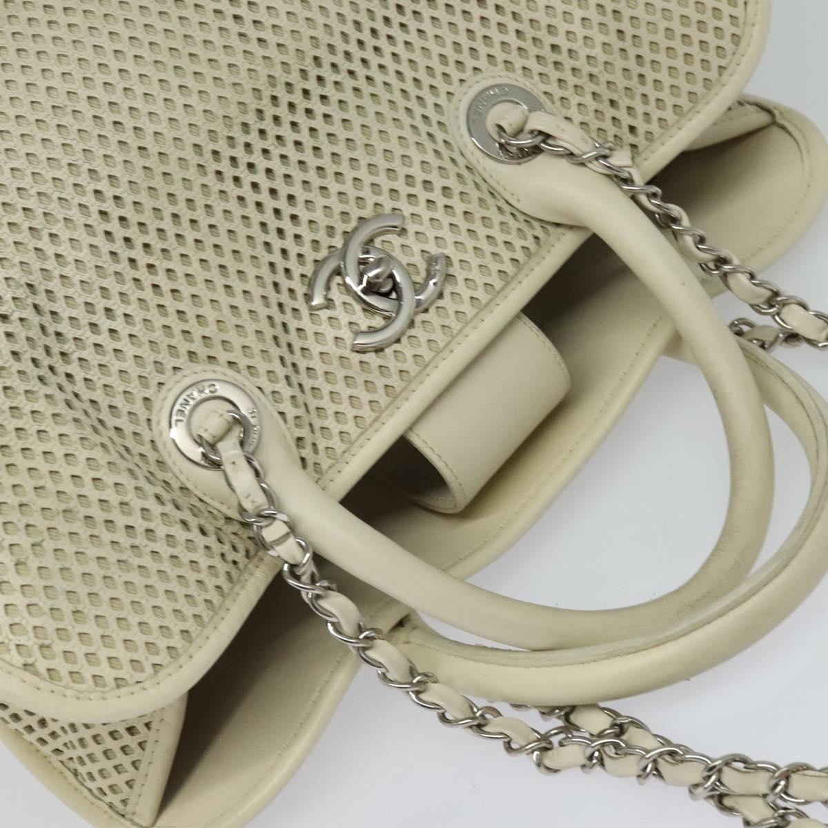 CHANEL Chain Hand Bag Leather 2way White Silver CC Auth BA840V