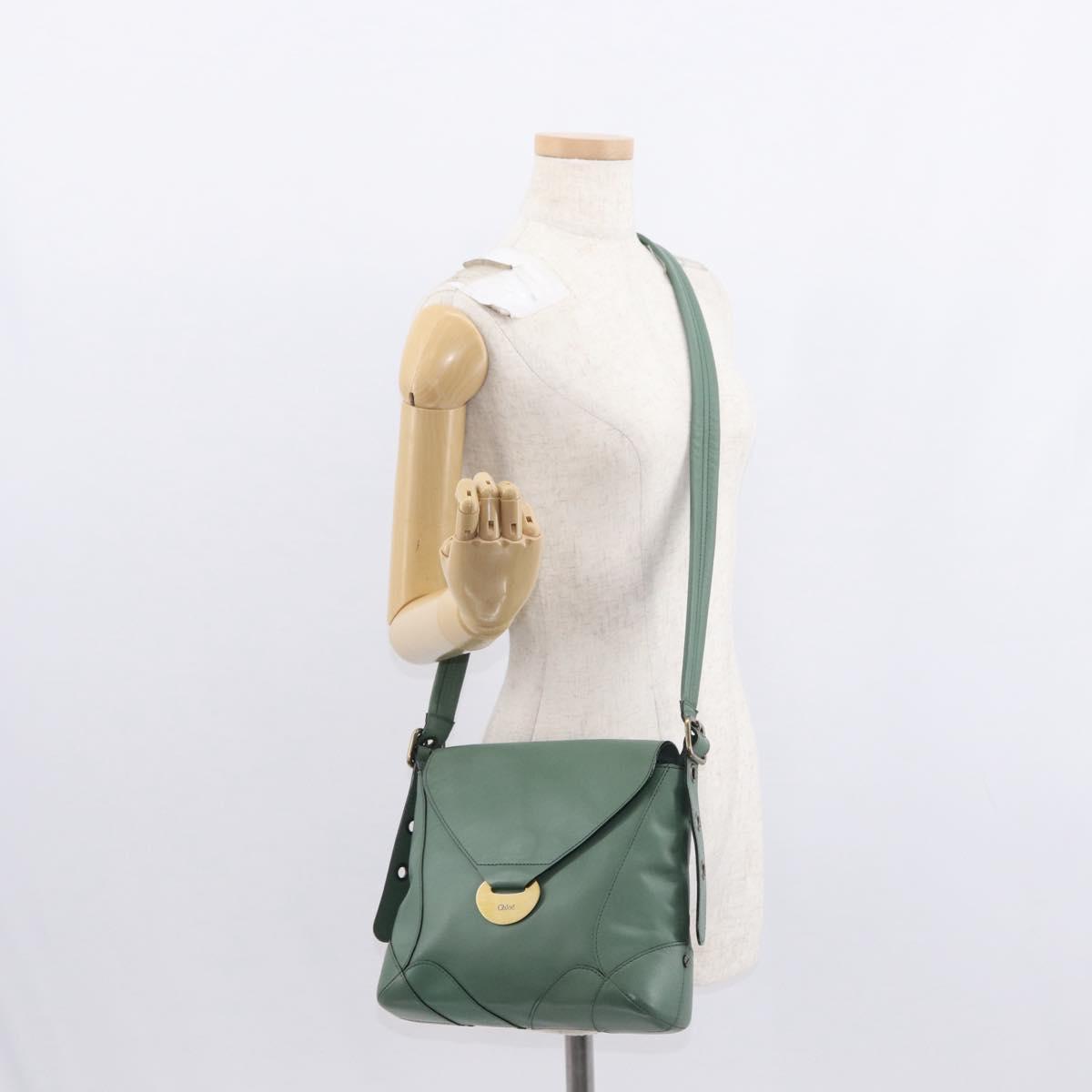 Chloe Shoulder Bag Leather Green Gold Auth BA8400