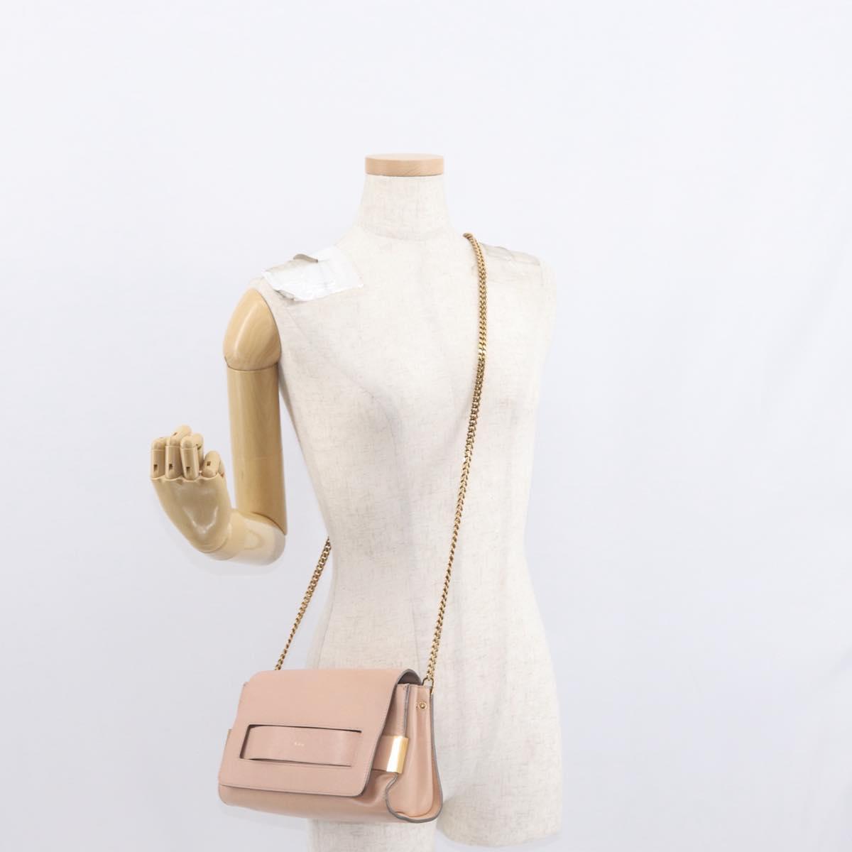 Chloe Chain Shoulder Bag Leather Pink Gold Auth BA8401