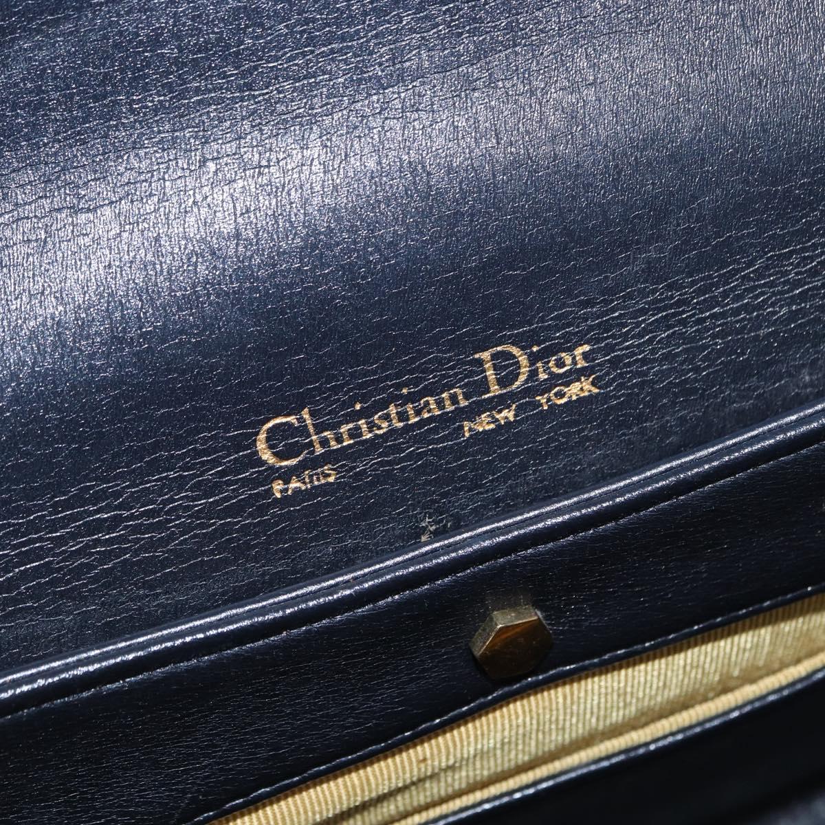 Christian Dior Shoulder Bag Leather Navy Gold Auth BA8402