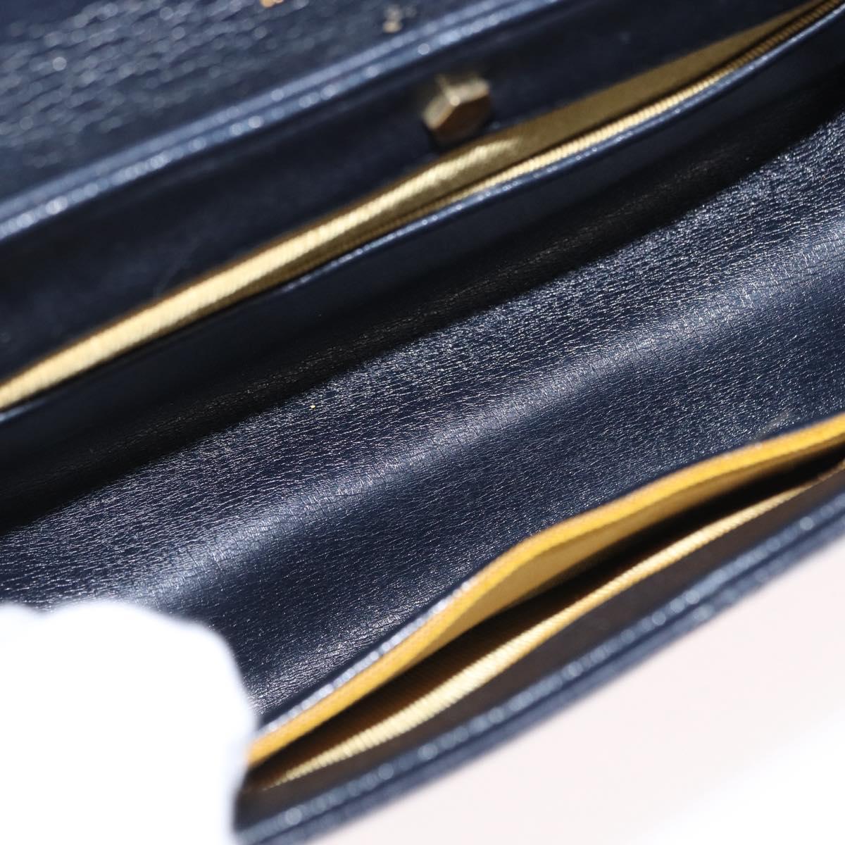 Christian Dior Shoulder Bag Leather Navy Gold Auth BA8402