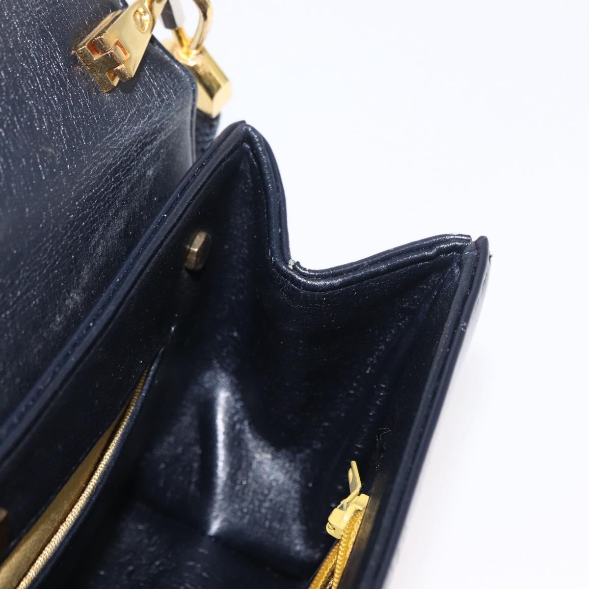 Christian Dior Shoulder Bag Leather Navy Gold Auth BA8402