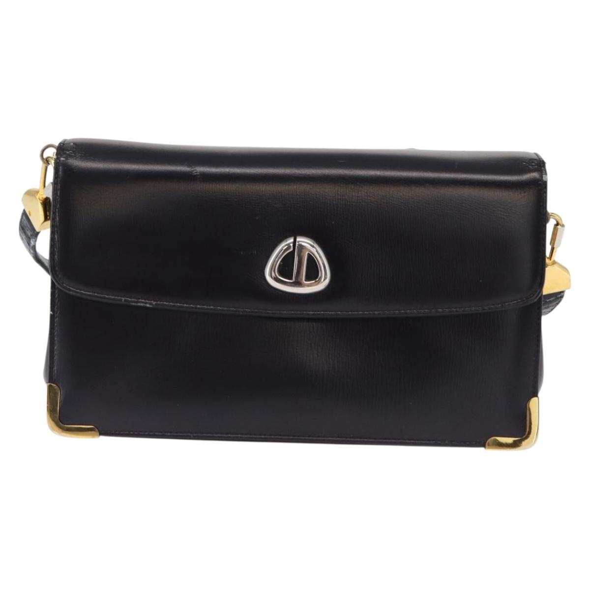 Christian Dior Shoulder Bag Leather Navy Gold Auth BA8402