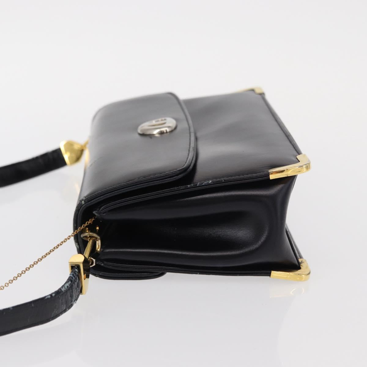 Christian Dior Shoulder Bag Leather Navy Gold Auth BA8402