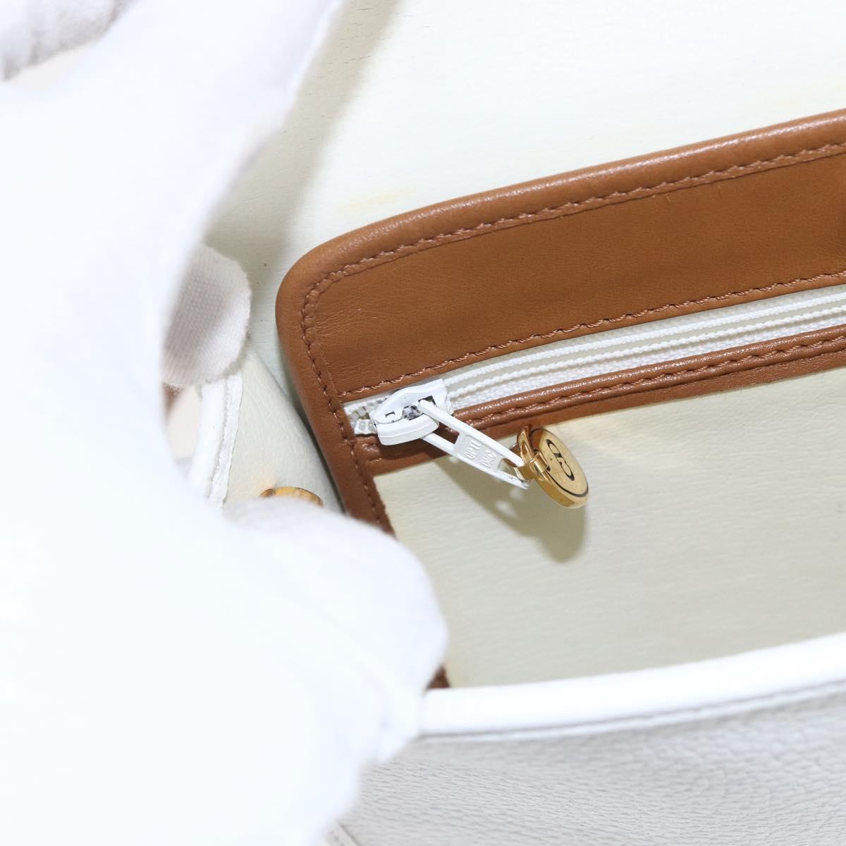 Christian Dior Shoulder Bag Leather White Gold Auth BA8403