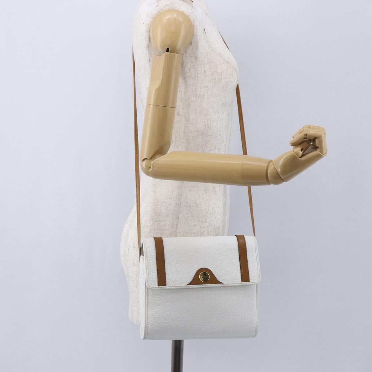 Christian Dior Shoulder Bag Leather White Gold Auth BA8403