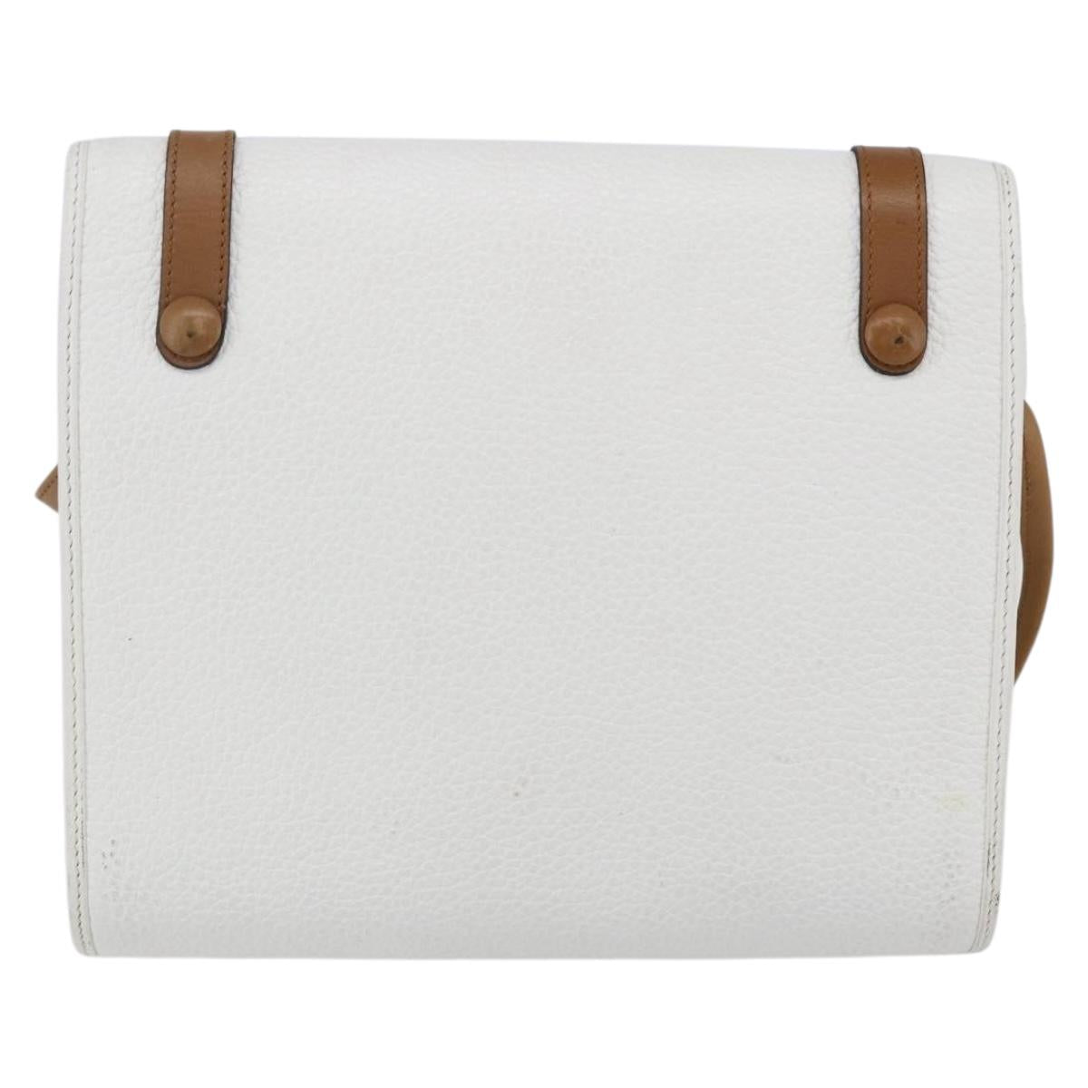 Christian Dior Shoulder Bag Leather White Gold Auth BA8403