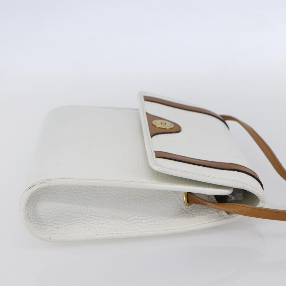 Christian Dior Shoulder Bag Leather White Gold Auth BA8403