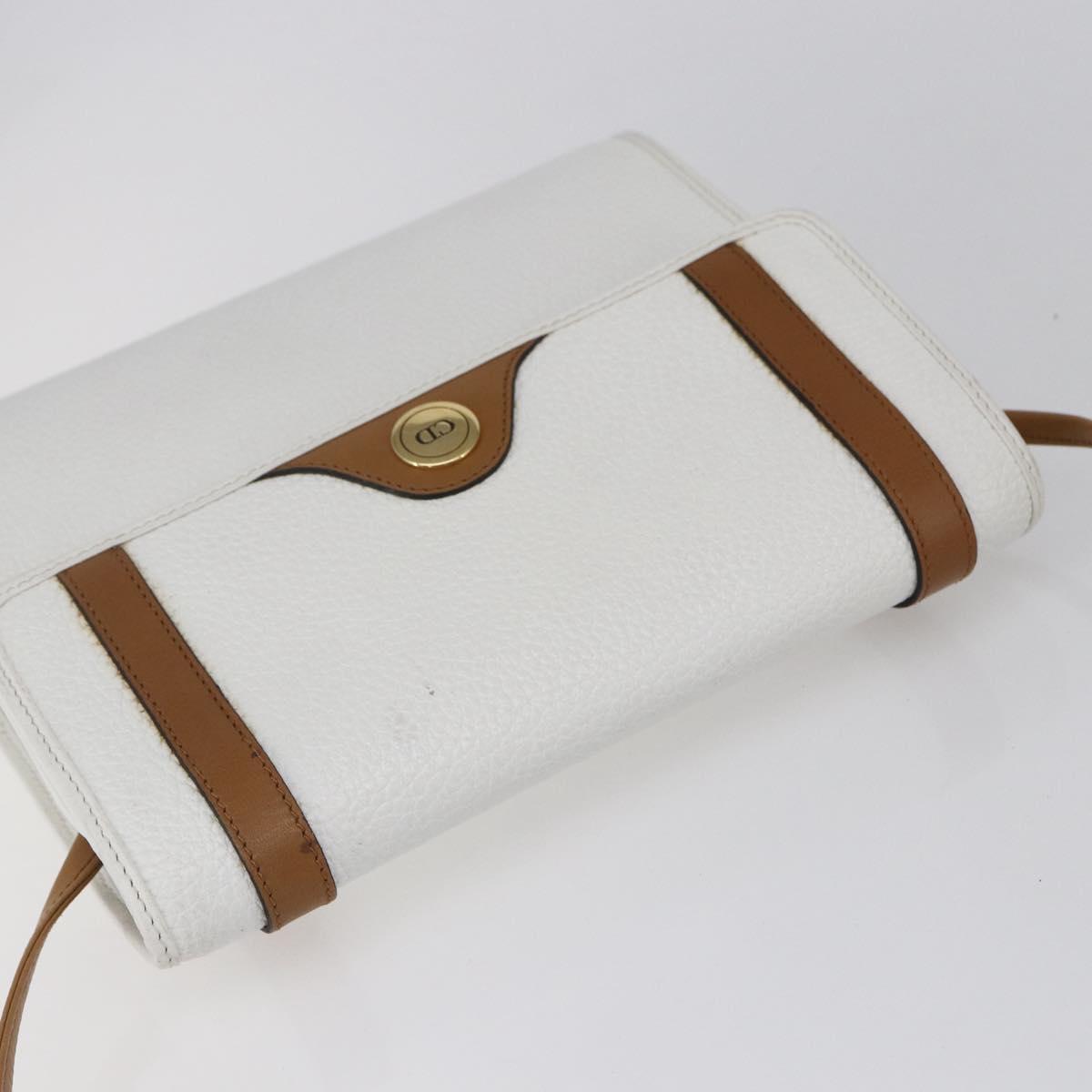Christian Dior Shoulder Bag Leather White Gold Auth BA8403