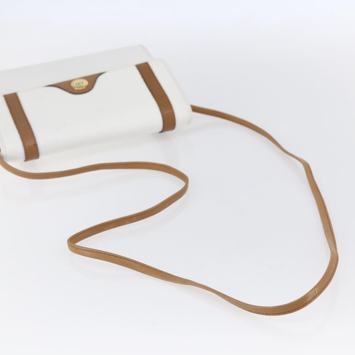 Christian Dior Shoulder Bag Leather White Gold Auth BA8403