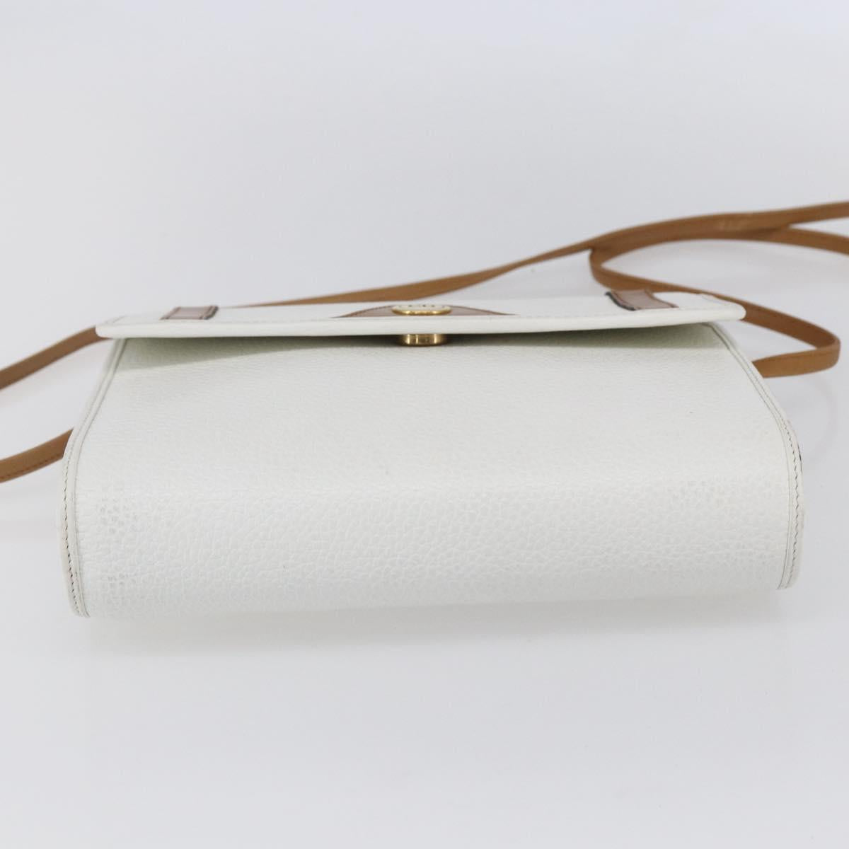 Christian Dior Shoulder Bag Leather White Gold Auth BA8403